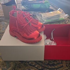 Shiny Pink Kids Fringe Boots